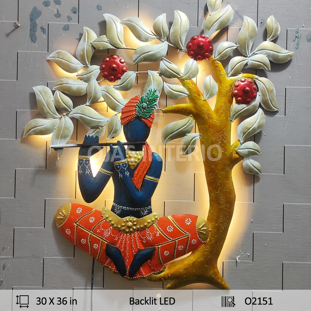Lord Krishna 3D Wall Hanging with Backlit LED by Ojas Interio